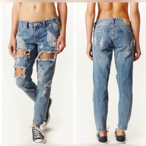 One Teaspoon Freebirds Ford Low Rise Relaxed Fit Distressed Jeans - Picture 3 of 12